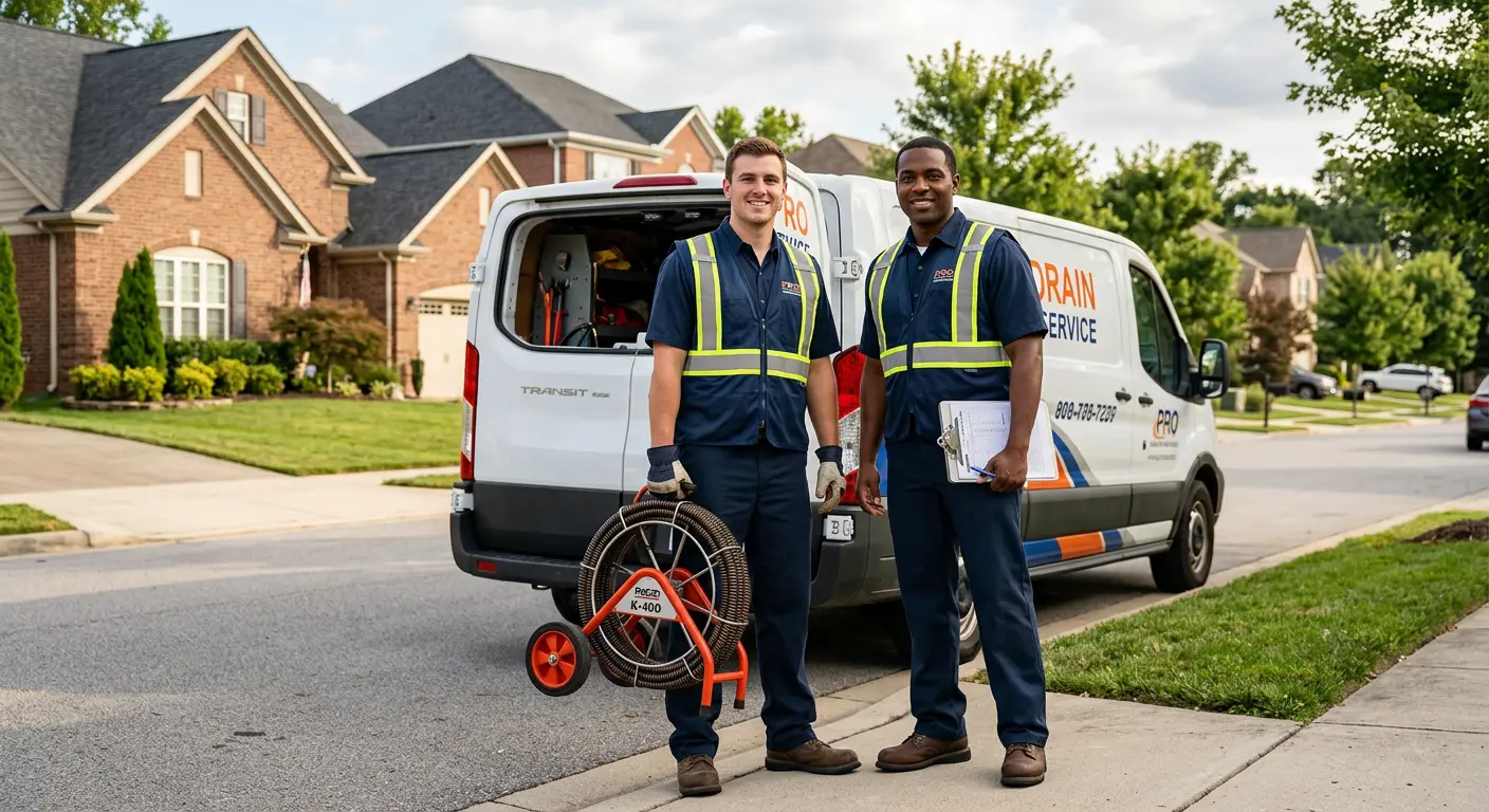 Sewer and drain service team with equipment ready for work in North Lebanon